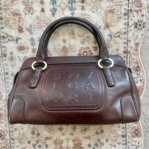 Bulgari Brown Leather Satchel with Gold Hardware
